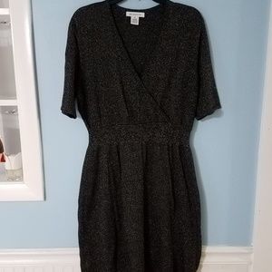 Liz Claiborne XL Knit Bodycon Sweater Dress Silver Short Sleeve Metallic Sexy